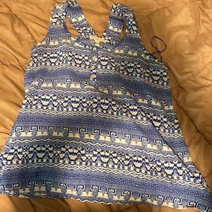 Blue and white patterned pink republic top